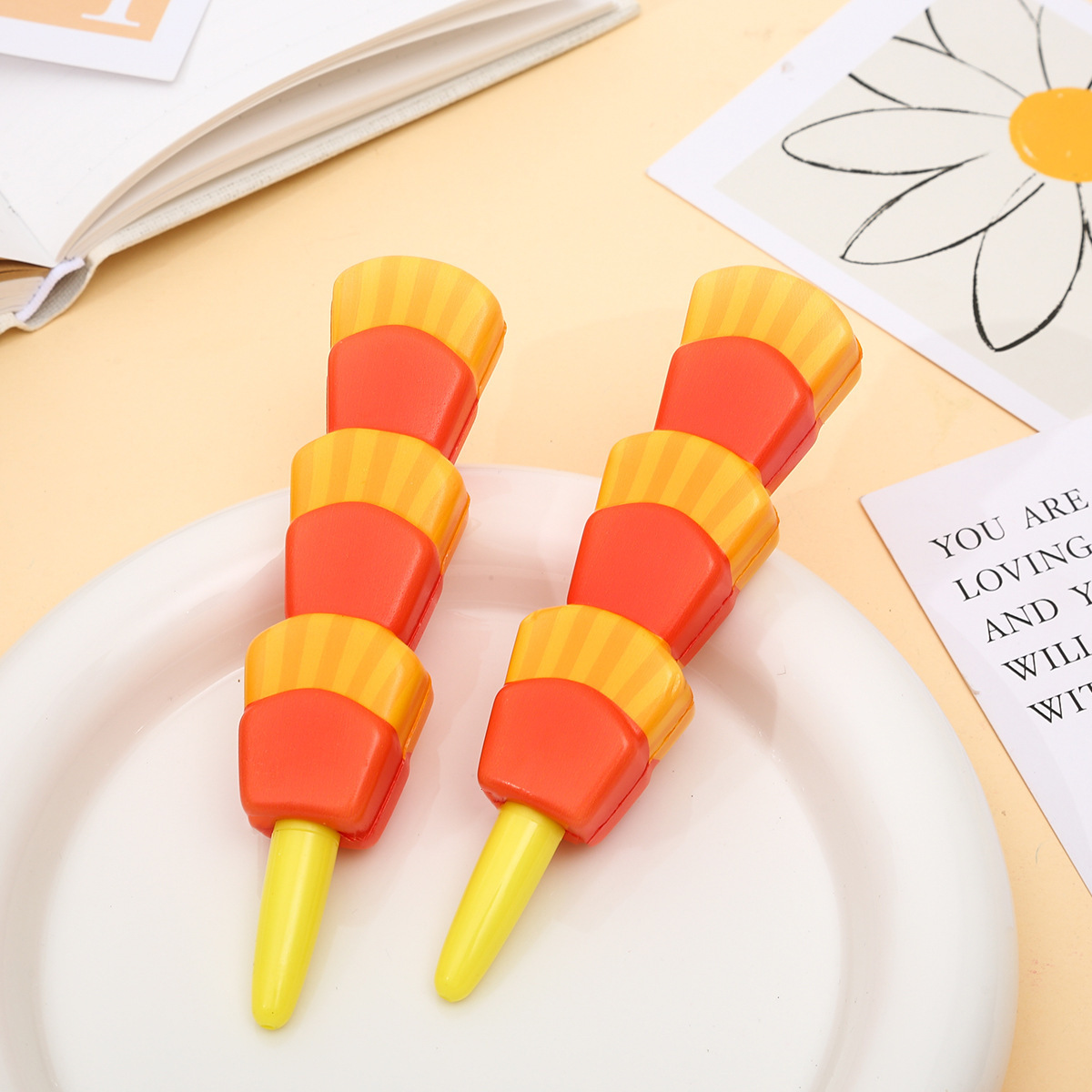 Hamburg French fries pizza soft pu foam sponge pen set children's cute vent Squeeze decompression pinch pen