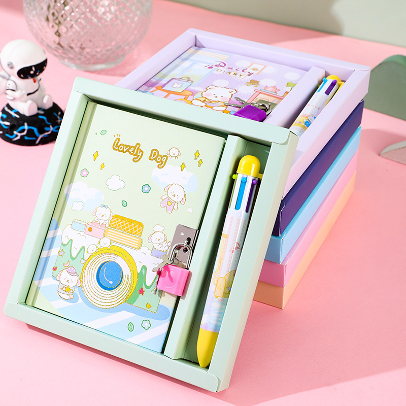 Student prize stationery set Children's diary primary school student gift lockable notebook gift box password lock space gift