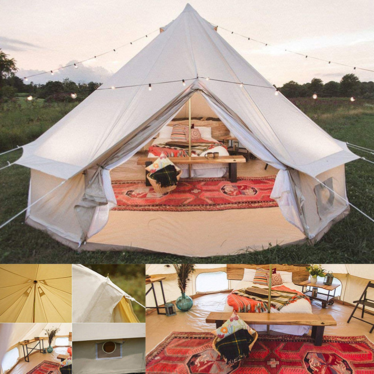 Outdoor Hot Cheap Luxury Glamping 5M Cotton Canvas Bell Tent Family Yurt Tent House Tente-camping 4 Saison