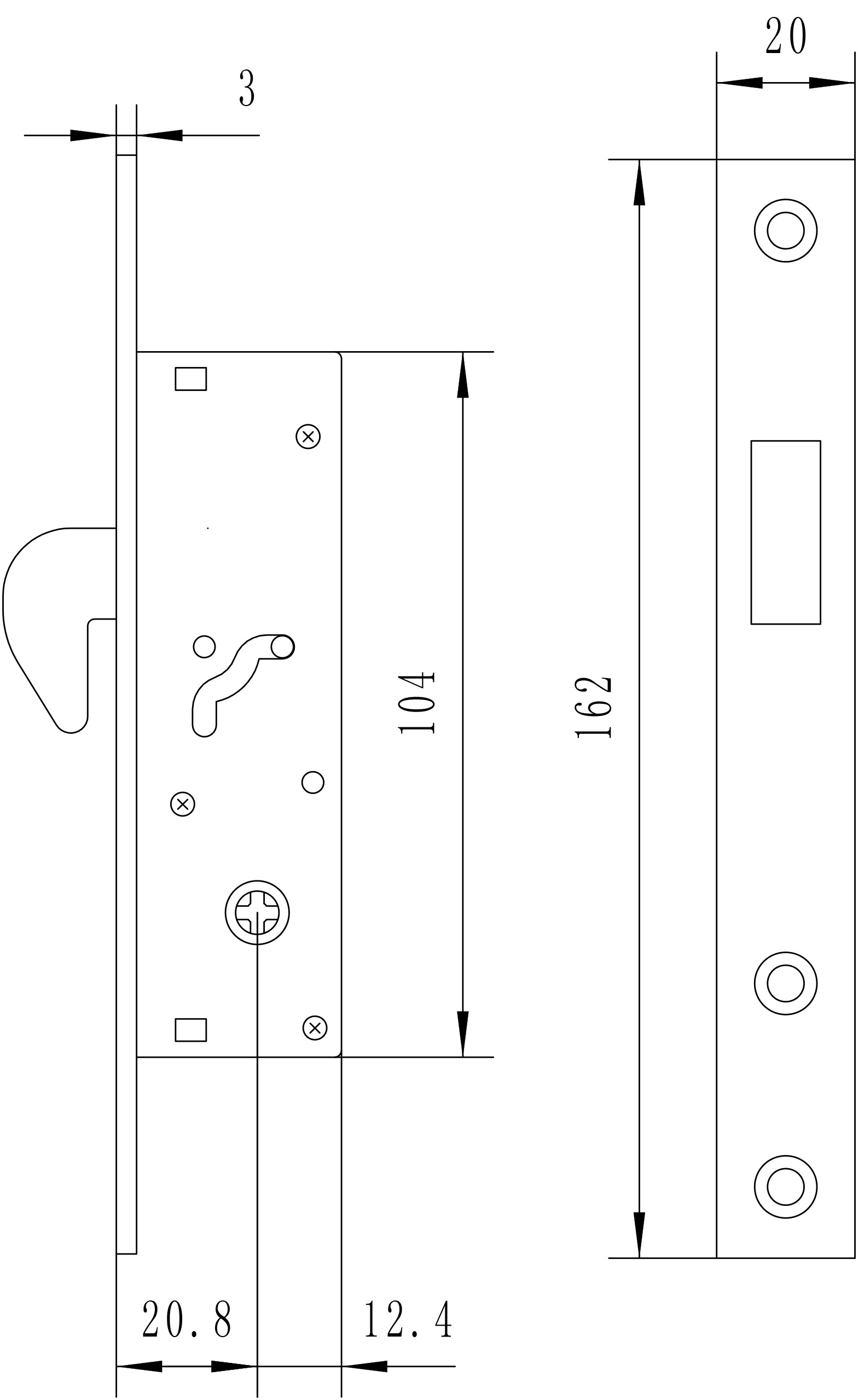 High security sliding aluminum door lock  with hook locks with cross key  cylinder