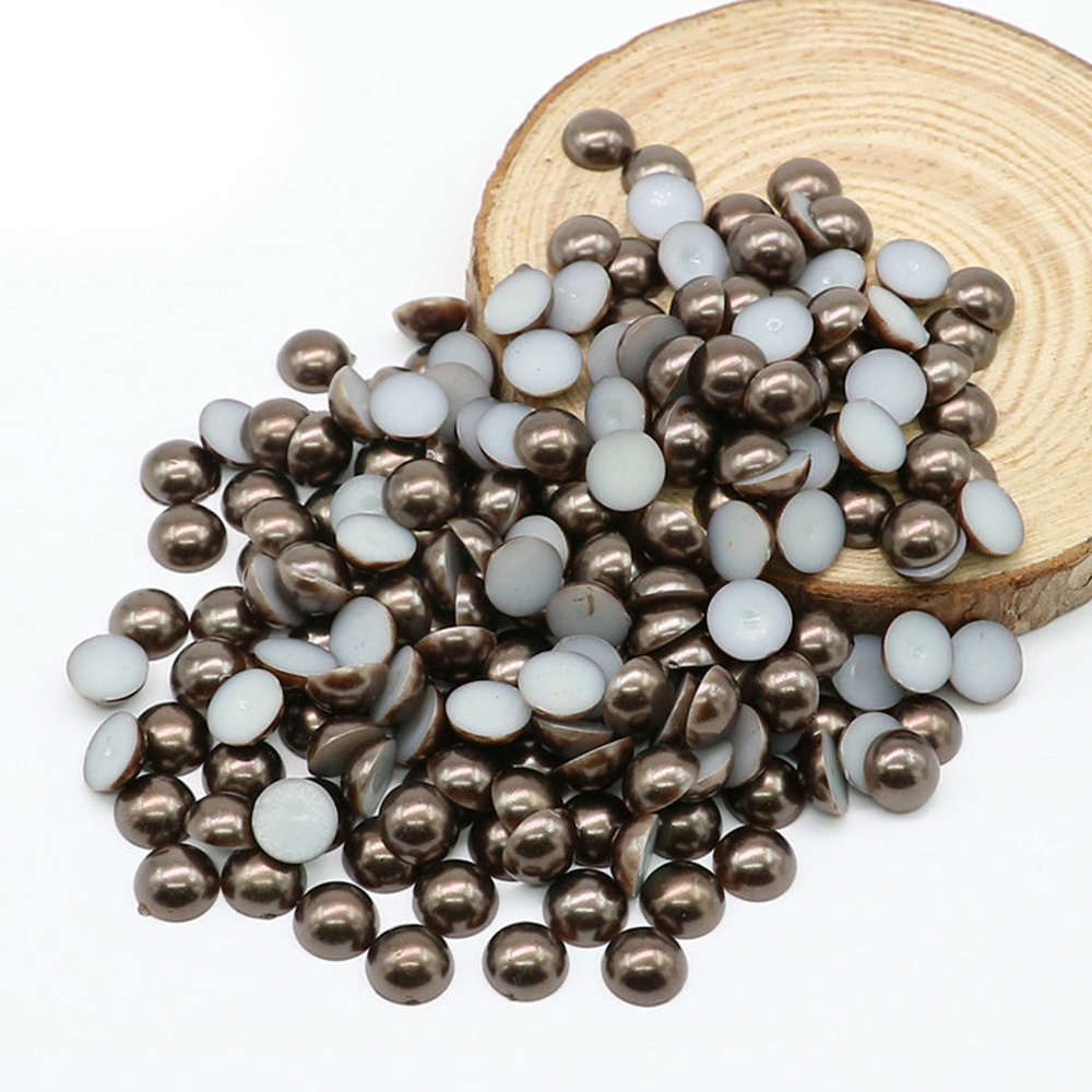 XULIN Dark Coffee Color ABS Half Round Loose Flat Back Pearl for Jewelry Making