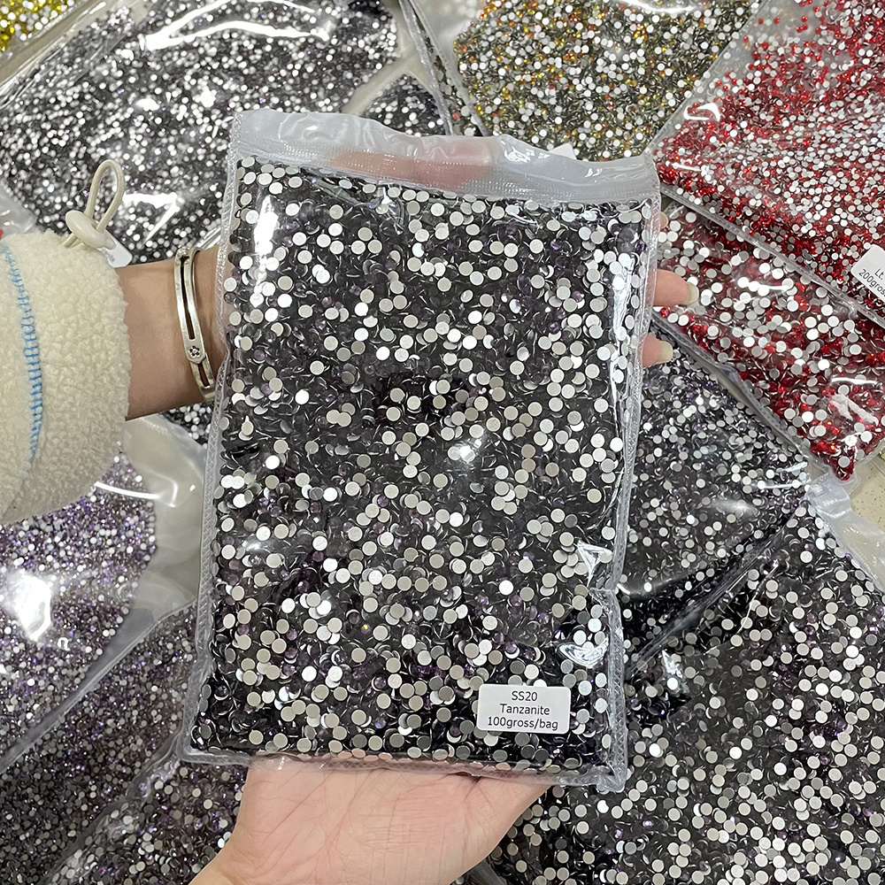 XULIN SS3 SS4 SS5 SS6 SS8 SS10 SS12 SS16 SS20 Flat Back Round Non Hotfix Glass Black Rhinestones Wholesale