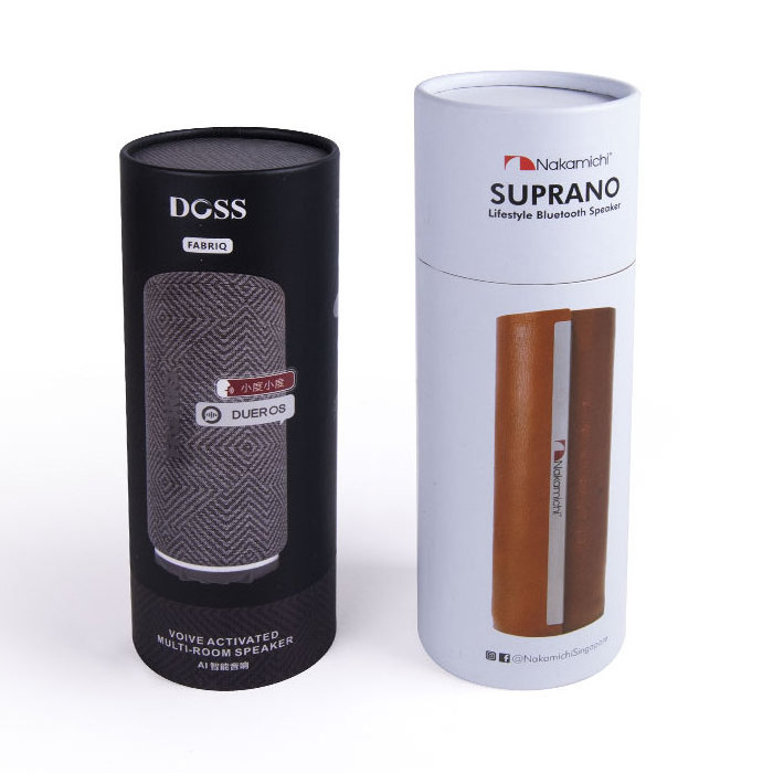 OEM And ODM UV Feature Cylinder Packaging Gift Box Paper Tube For Bluetooth Speaker Towel USB Cable