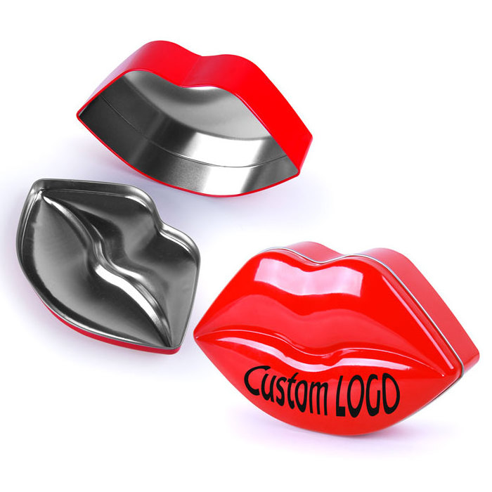 Manufacture Luxury Quality Lip Shaped Cosmetic Lipstick Gift Packaging Tin Box