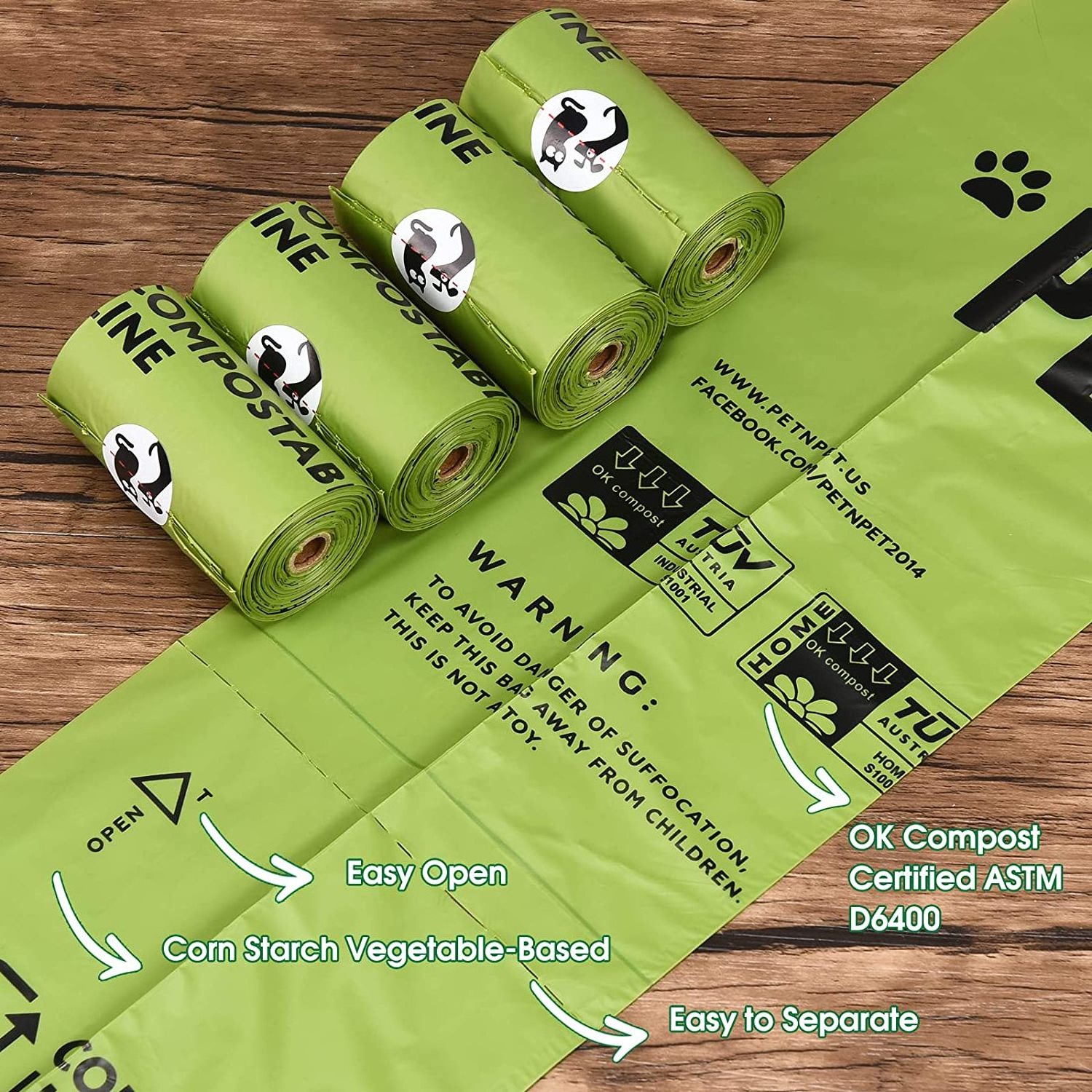 custom eco-friendly bio degradable dog poop bags plastic HDPE with EPI D2W degradable oxo-biodegradable material