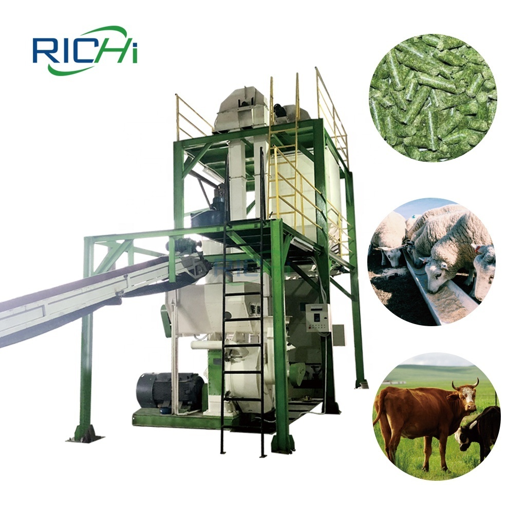 Factory Use 1-6 T/H Hemp Alfalfa Grass Olive Pomace Pellet Production Line For Livestock Sheep Feed Pellet