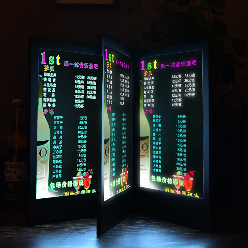 Customized Cover With Lighted For Restaurant 4 Views Panels Rechargeable Cards Led Menu Book