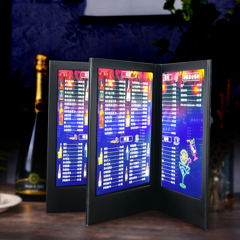 Customized Cover With Lighted For Restaurant 4 Views Panels Rechargeable Cards Led Menu Book