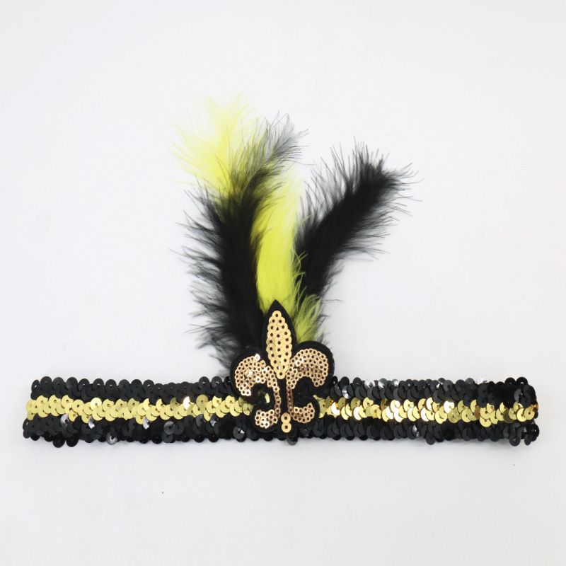 Mardi Gras Sequin Headband With Feather Fleur De Lis New Orleans Festival Apparel Decoration For Carnival Party