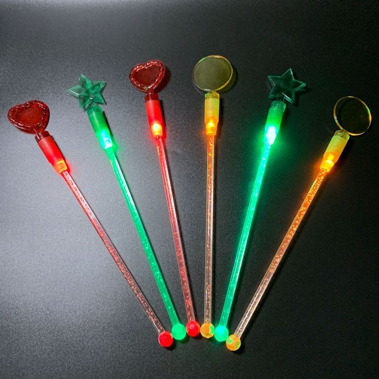 Bar supplier OEM tools light up swizzle flashing plastic sticks led colorful plastic wine drink cocktail stirrers