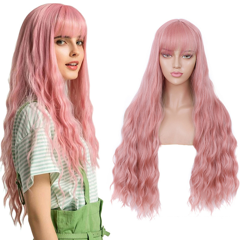 Japanese Color wigs Halloween Long Curly Synthetic Hair Cosplay Wigs With Bangs