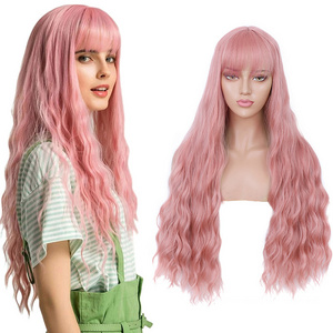 Japanese Color wigs Halloween Long Curly Synthetic Hair Cosplay Wigs With Bangs