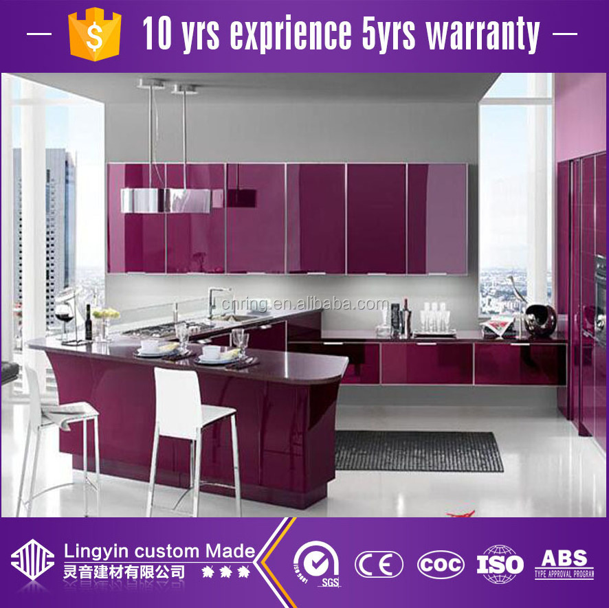 purple color aluminum cabinet design for kitchen