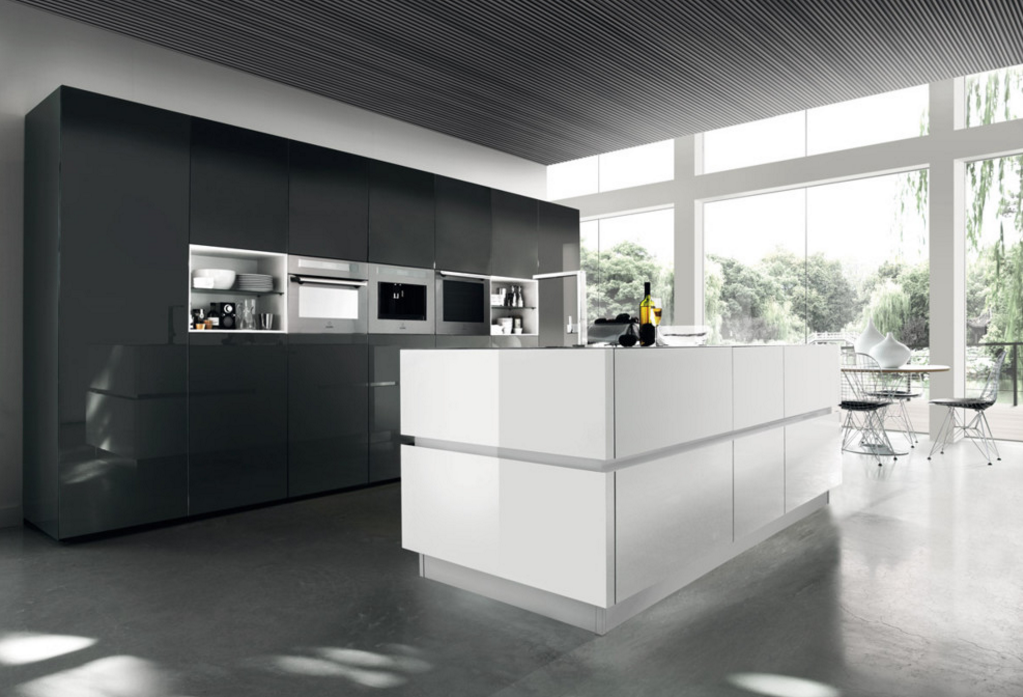 Modern wood lacquer surface black kitchen cabinet