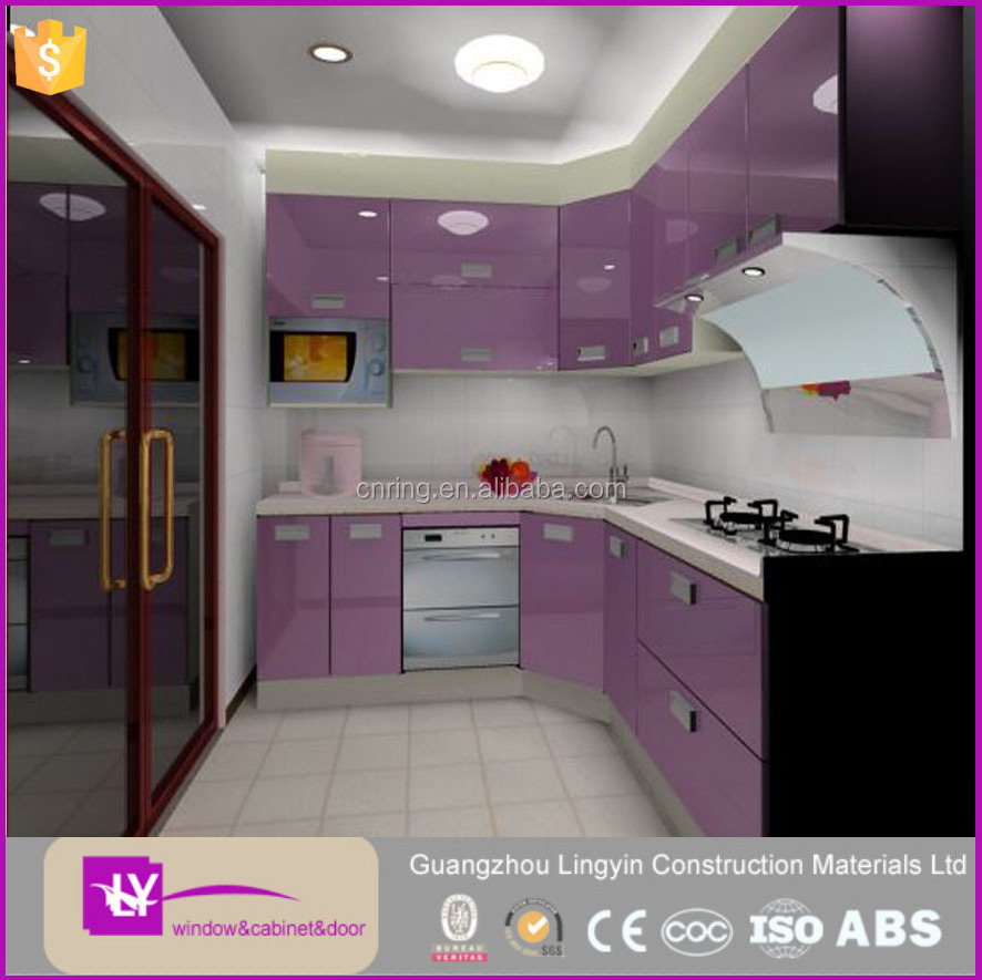 purple color aluminum cabinet design for kitchen