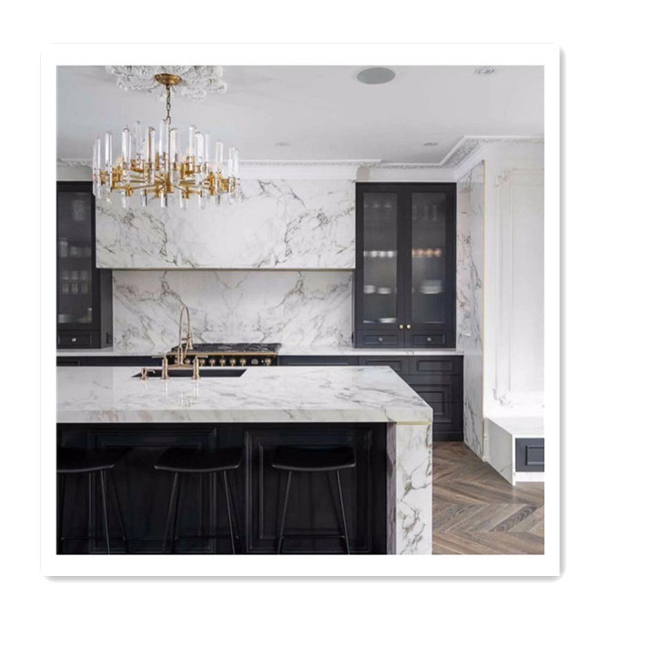 Home Luxury Furniture Classic Design America Style Real Timber Solid Wood Kitchen Cabinet Black  White Marble Gold Accessories