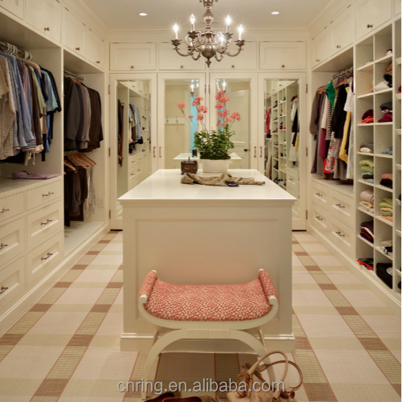 Luxury U shape walk-in closet with dressing table and island drawers for ties and jewelry