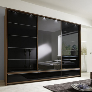 Modern Black Mirrored Armoire Wardrobe Bedroom Furniture Bedroom