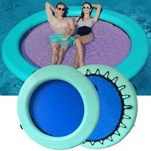 Heavy Duty River Lake Tanning Pool Lounger Float Island Platform Pad Mat Party Round Floating Ring Inflatable Water Hammock