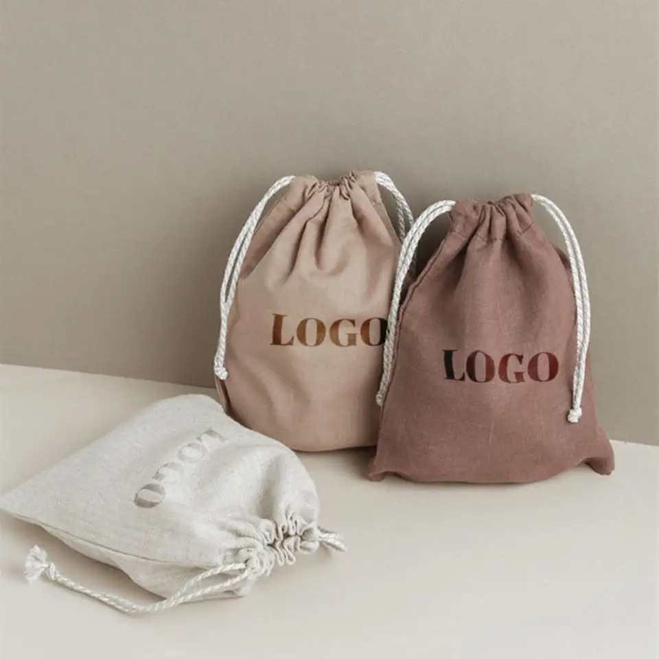 Wholesale Eco Muslin Cotton Linen Gift Packaging Pouch Customized Organic Cotton Candle Drawstring Bag