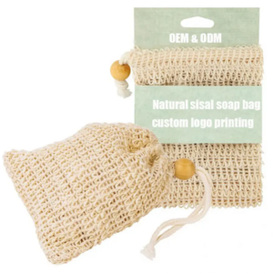 Eco Friendly Zero Waste Crochet Jute Hemp Saver Natural Cotton Drawstring Mesh Bag Exfoliating Sisal Soap Pouch Bag