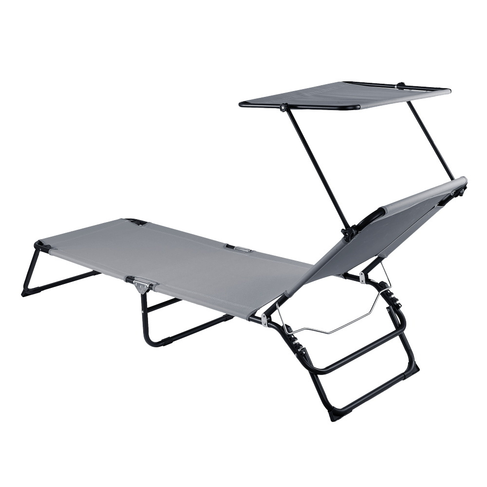 Portable Folding Camping Bed Sun Lounger Sunshade Patio Garden Chair Recliner with sunshade