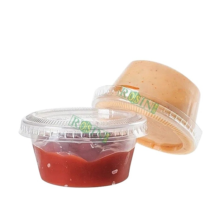 2oz 4oz PLA Biodegradable Clear Disposable Plastic Restaurant  Takeaway Sauce Cup Small Food Container With Hinge Lid