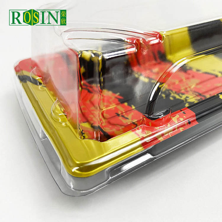 Disposable Custom Food Packaging Takeaway Black Plastic Sushi Packaging Container With Lid