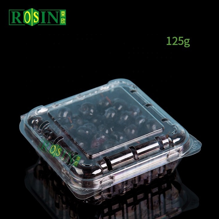 custom pet 125g 250g 500g Plastic fruit packaging clear box fruit berry strawberry clamshell container with holes