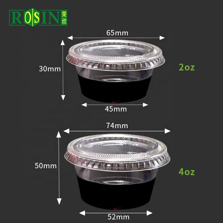 2oz 4oz PLA Biodegradable Clear Disposable Plastic Restaurant  Takeaway Sauce Cup Small Food Container With Hinge Lid