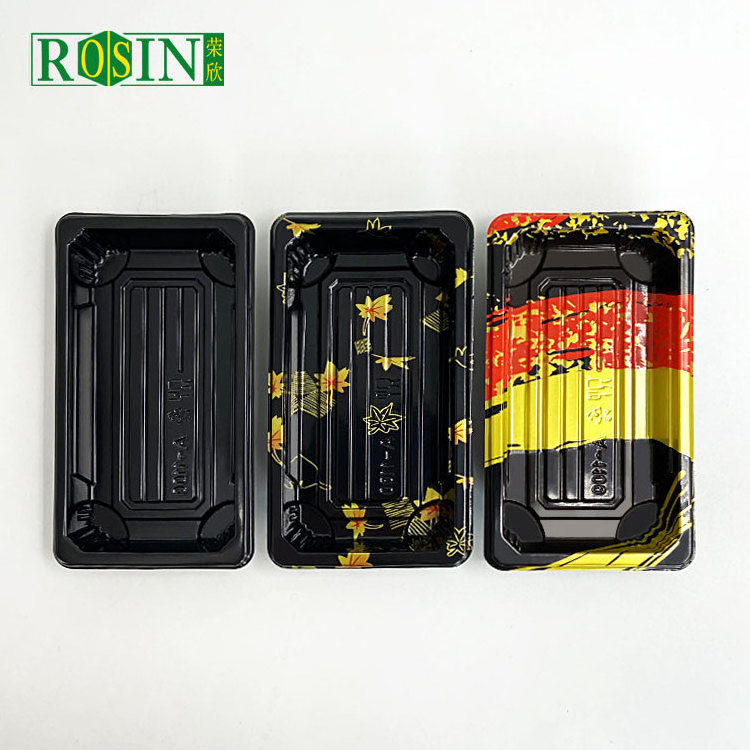 Disposable Custom Food Packaging Takeaway Black Plastic Sushi Packaging Container With Lid