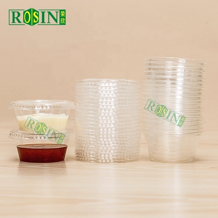 2oz 4oz PLA Biodegradable Clear Disposable Plastic Restaurant  Takeaway Sauce Cup Small Food Container With Hinge Lid