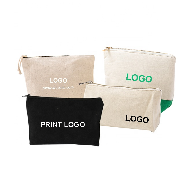 Wholesale Zipper Makeup Bag Eco-Friendly Accessory Pouch Double Sided Cotton Canvas Cosmetic Bag With Custom Printing Logo