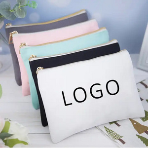 Custom Logo Eco Friendly Cotton Blank Zipper Pouch Make Up Bags Plain Cotton Canvas Makeup Cosmetic Bag