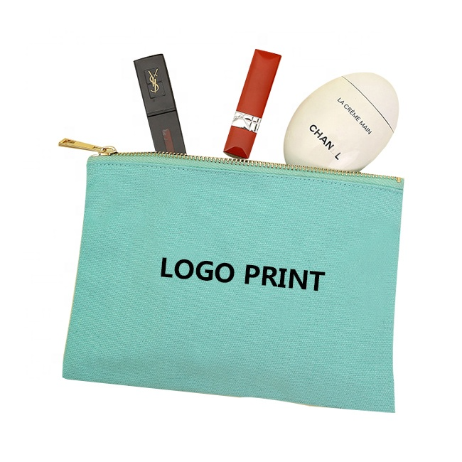 Wholesale Zipper Makeup Bag Eco-Friendly Accessory Pouch Double Sided Cotton Canvas Cosmetic Bag With Custom Printing Logo