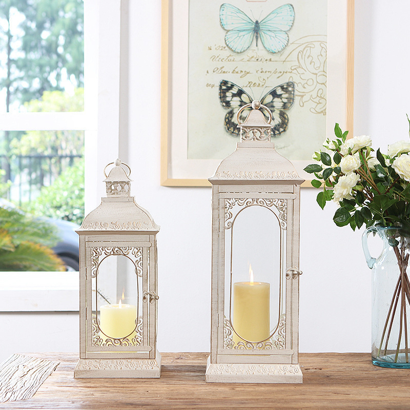 European-style Iron Floor-standing Candle Holder Retro Carved Road Lanterns Outdoor Wind Lamps