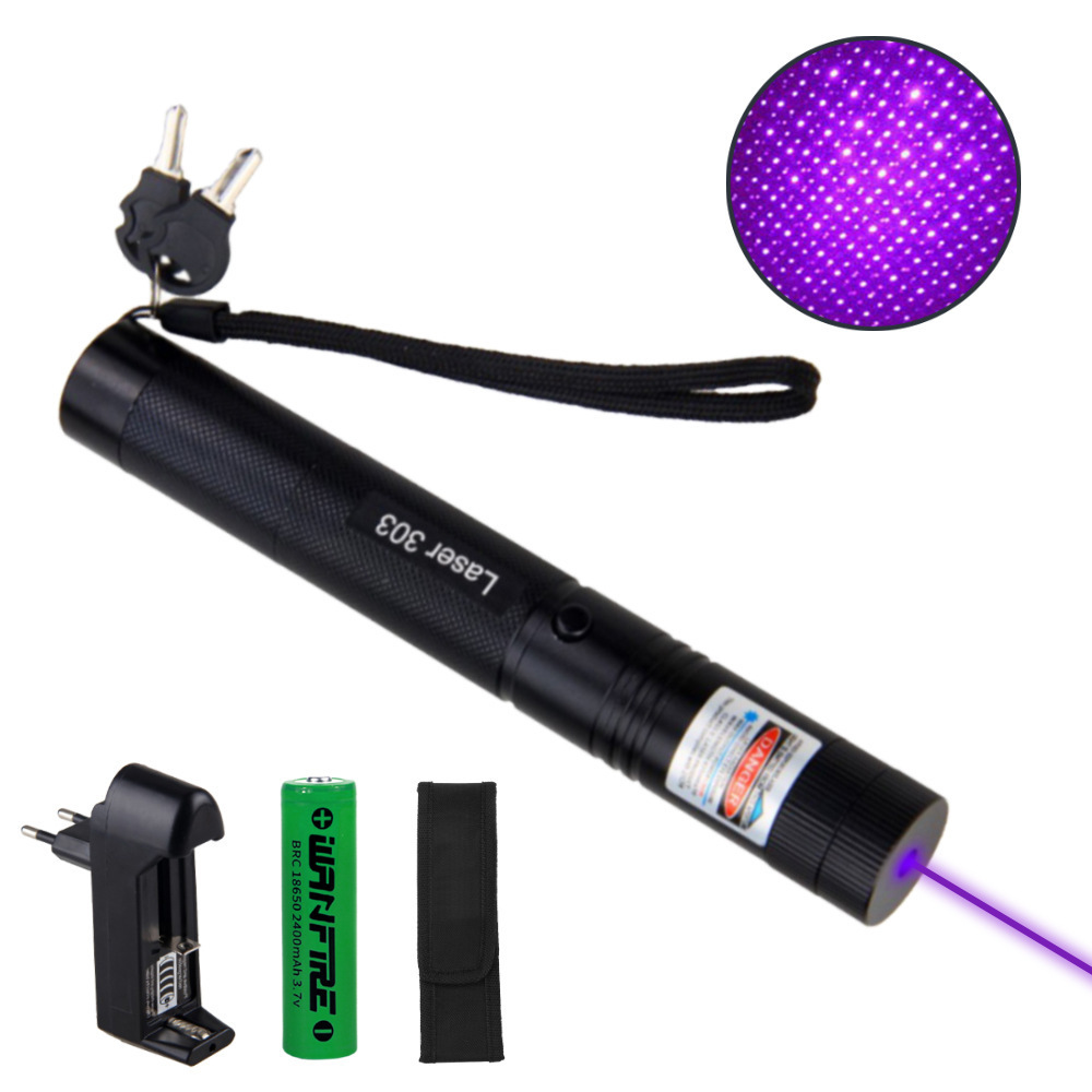 High Powerful Tactical Torch Long Range Laser Pointer Adjustable Focus 18650 Battery Purple 303 Laser Pointer with Flashlight