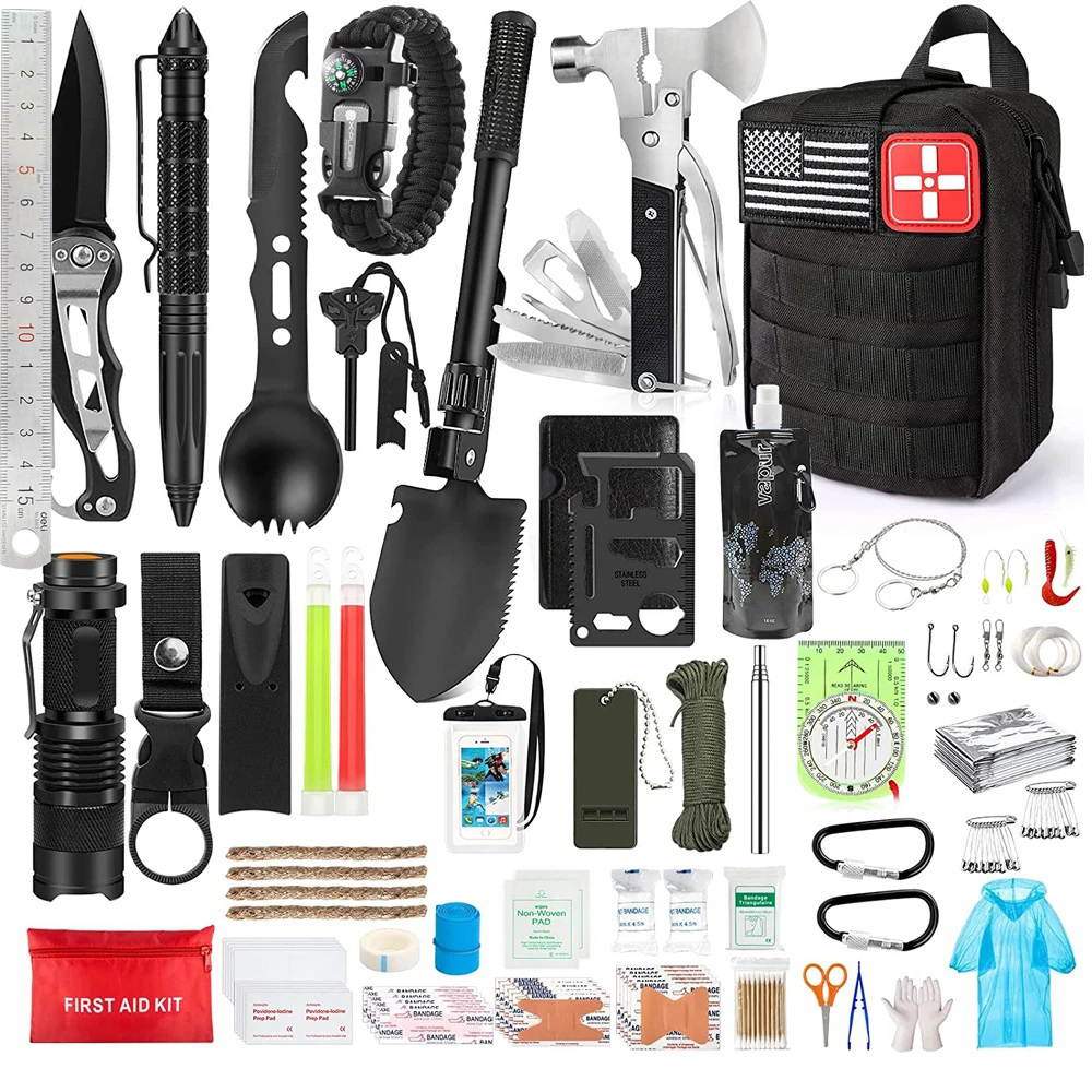 253pcs Emergency Survival Kit with First Aid Kit Profession Survival Equipment Tool Bag for Men Outdoor Hunting Hiking Gift