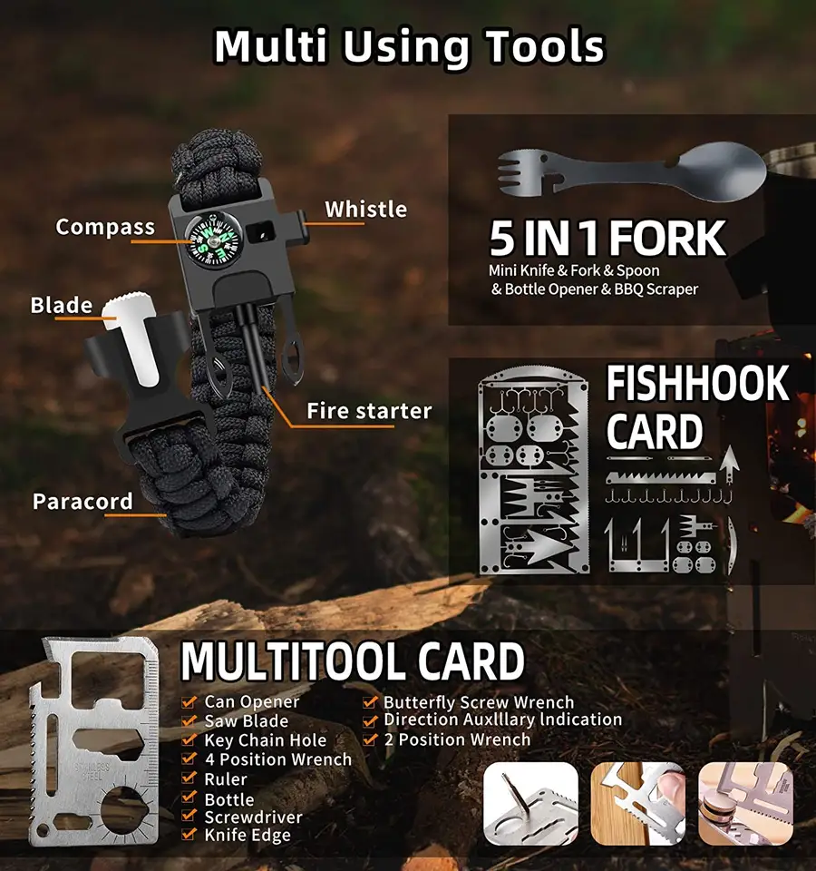 High Quality Emergency First Aid Kit 23 in 1 Multitool Lightweight Tactical First Aid Kit with Water Filter for Camping