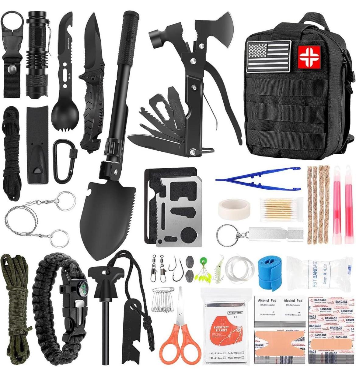 Outdoor Survival Kit 142 in 1,  Professional Survival Gear Equipment Tools Tactical First Aid Supplies for SOS Emergency