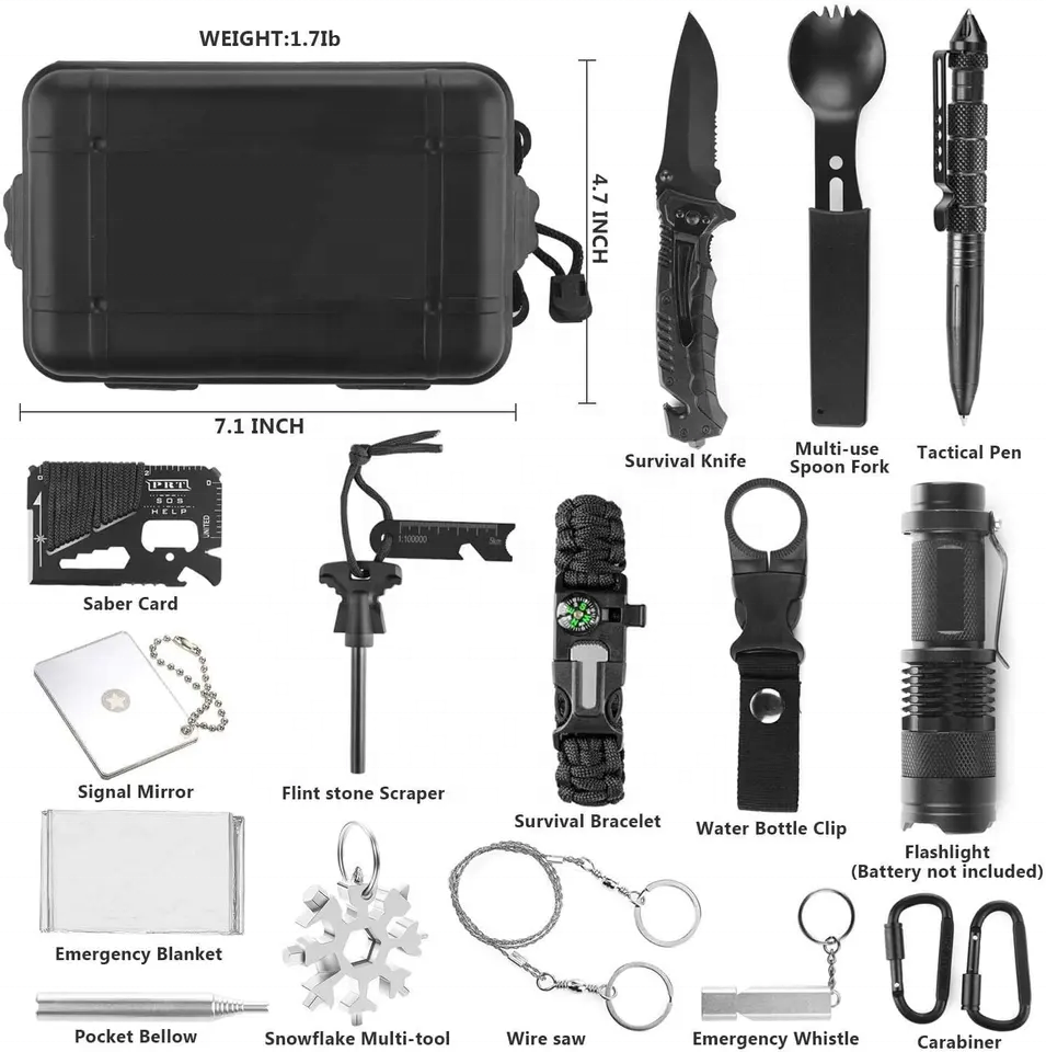 Survival Gear and Equipment 16 in 1, Cool Gadget Stocking Stuffer, Survival Kit Emergency Camping