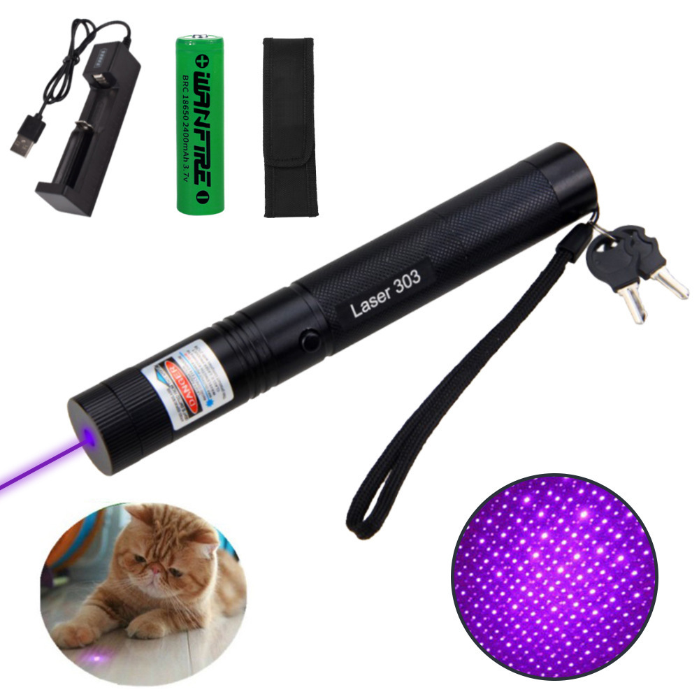 High Powerful Tactical Torch Long Range Laser Pointer Adjustable Focus 18650 Battery Purple 303 Laser Pointer with Flashlight