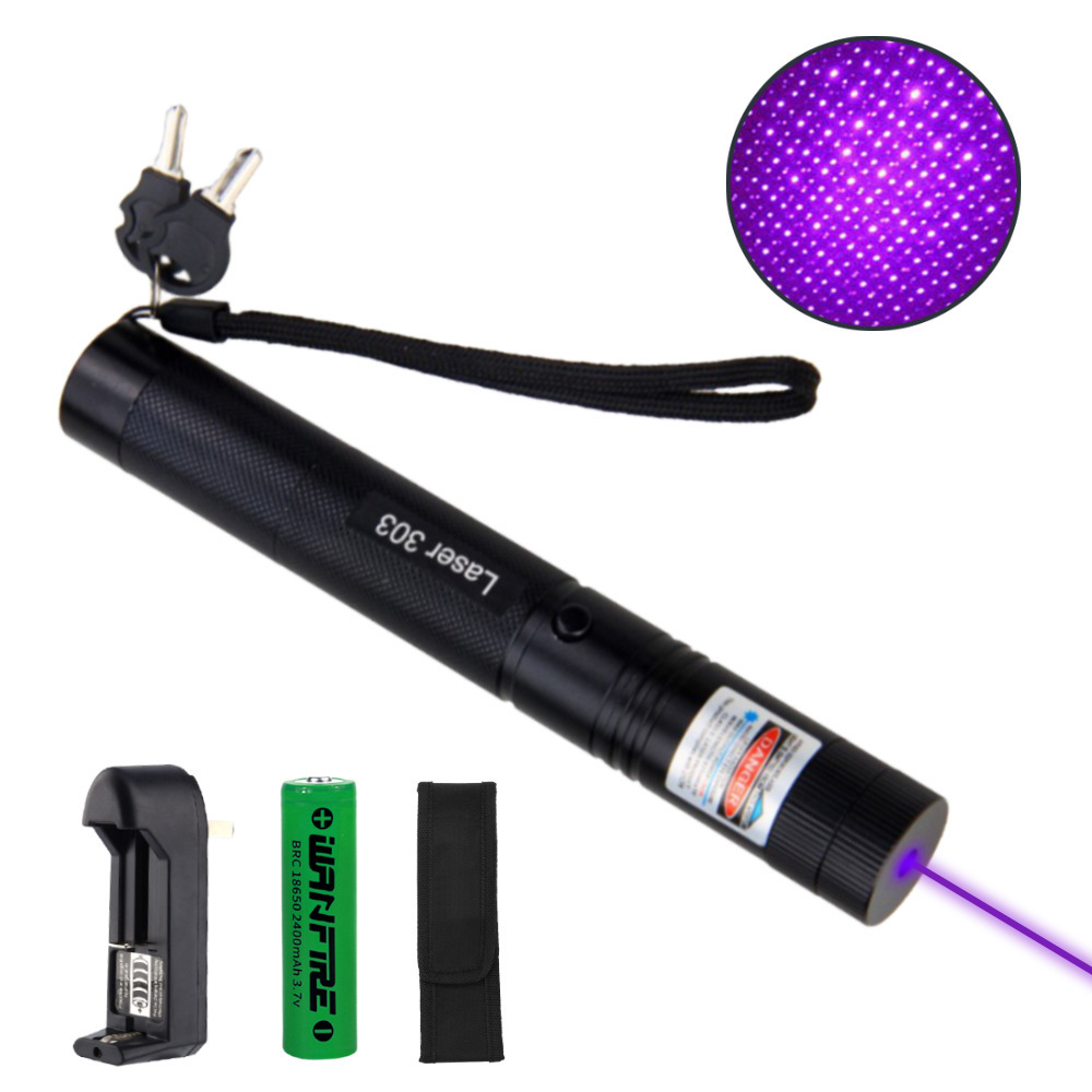 High Powerful Tactical Torch Long Range Laser Pointer Adjustable Focus 18650 Battery Purple 303 Laser Pointer with Flashlight