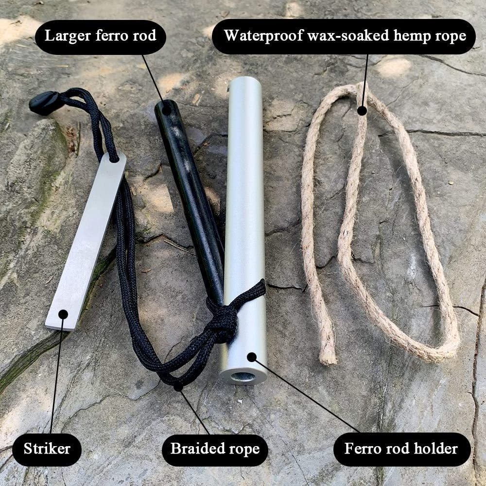 3 in 1 Flint and Steel Fire Starter Survival Tool,Ferro Rods Magnesium Camping Emergency Fire Starter Kit with Striker