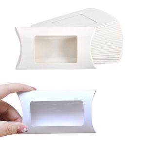 Custom Treat Gift Packaging White Paper Clear Window Packaging Food Grade Pillow Box For Bakery Candy Chocolate Jewelry