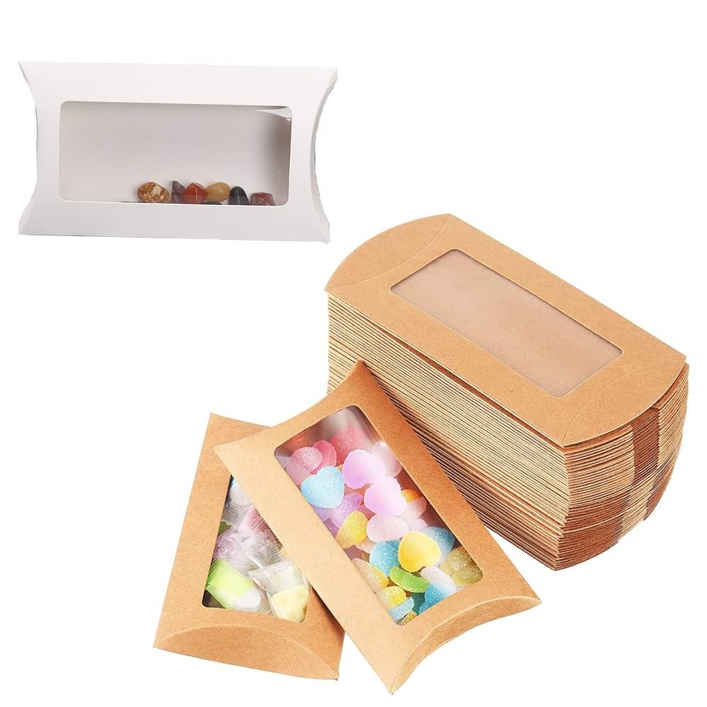 Custom Treat Gift Packaging White Paper Clear Window Packaging Food Grade Pillow Box For Bakery Candy Chocolate Jewelry