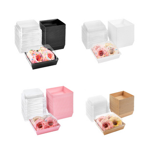 5" Square Pink Disposable Food Containers Sandwich Cookie Slice Cake Bakery Pastry Paper Cooked Food Paper Box With Clear Lids