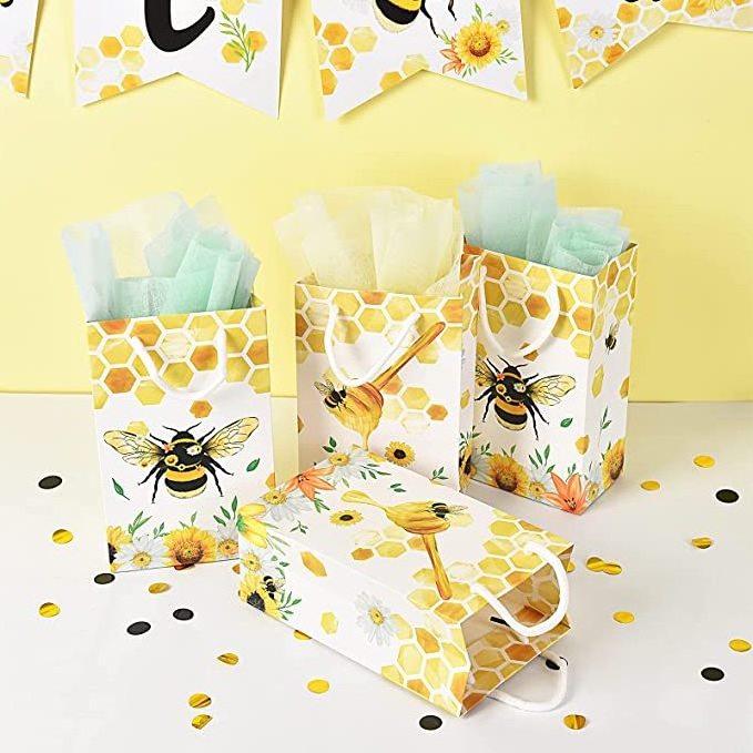 Bee Party Gift Bags for Kids Girls Honey Bee Birthday Party Supplies Candy Treats Goodies Favors Bags with Handle