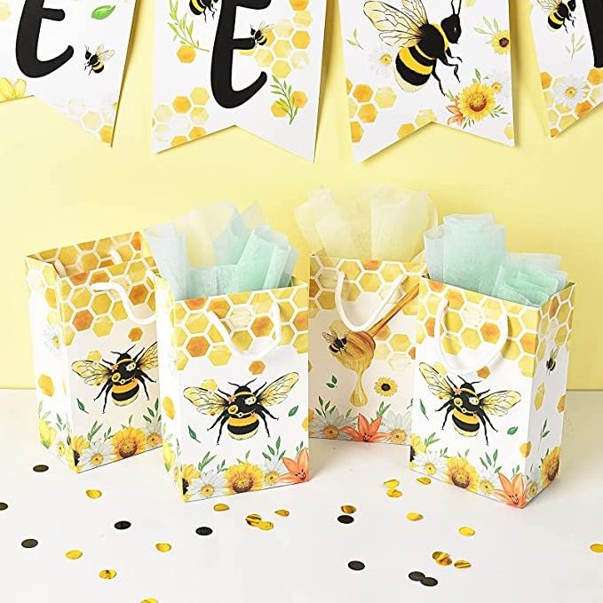 Bee Party Gift Bags for Kids Girls Honey Bee Birthday Party Supplies Candy Treats Goodies Favors Bags with Handle