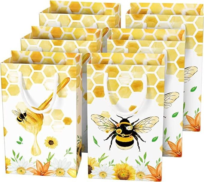 Bee Party Gift Bags for Kids Girls Honey Bee Birthday Party Supplies Candy Treats Goodies Favors Bags with Handle